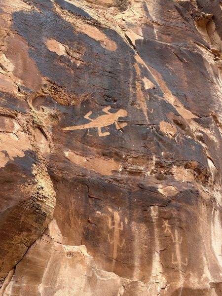 The early Indians carved petroglyphs into the rock varnish on stonewalls to record the passage