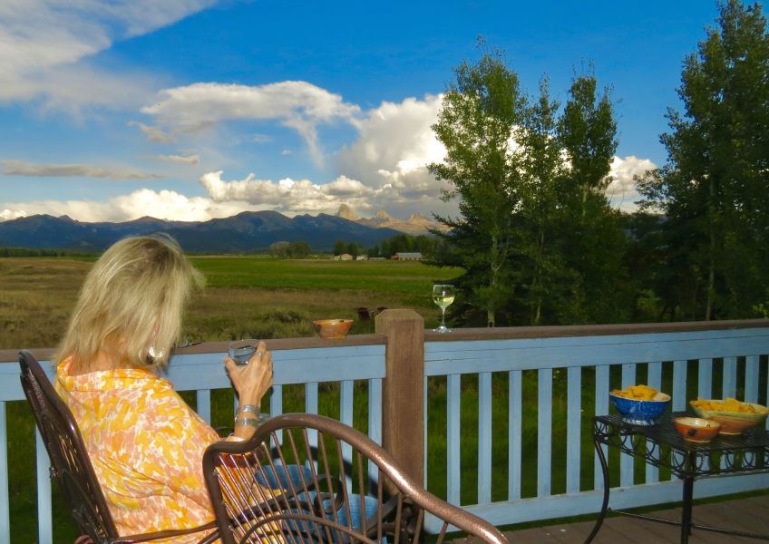 We have a beautiful view of the Tetons to share with friends over wine each evening.