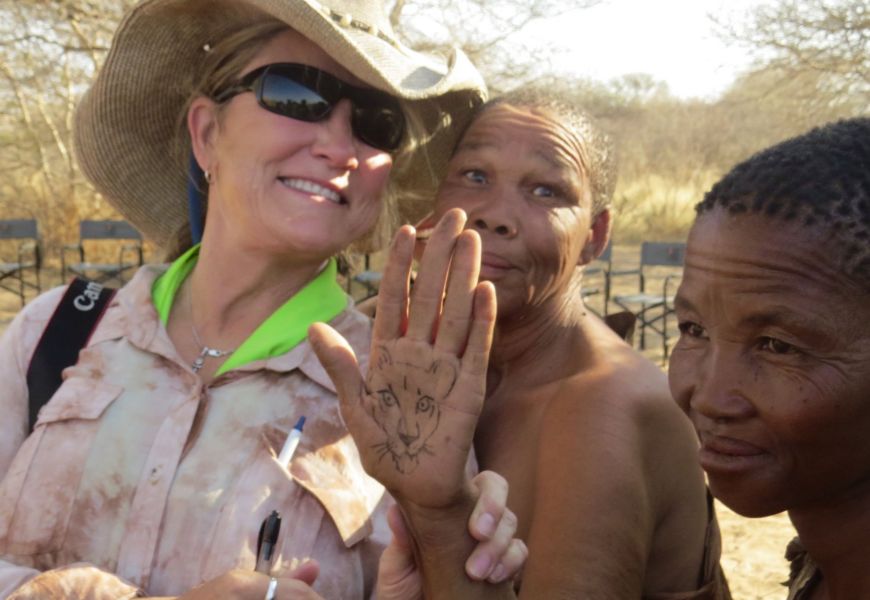 The bushman always love to have animals drawn on their hands – always a lot of laughs