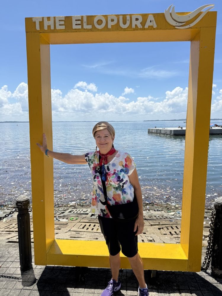 Our friend Linda Pippins on the Sandakan waterfront
