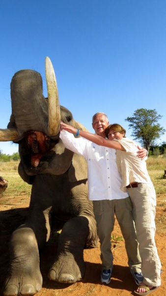 Rick and Mary feeling the smoothness of the tusks